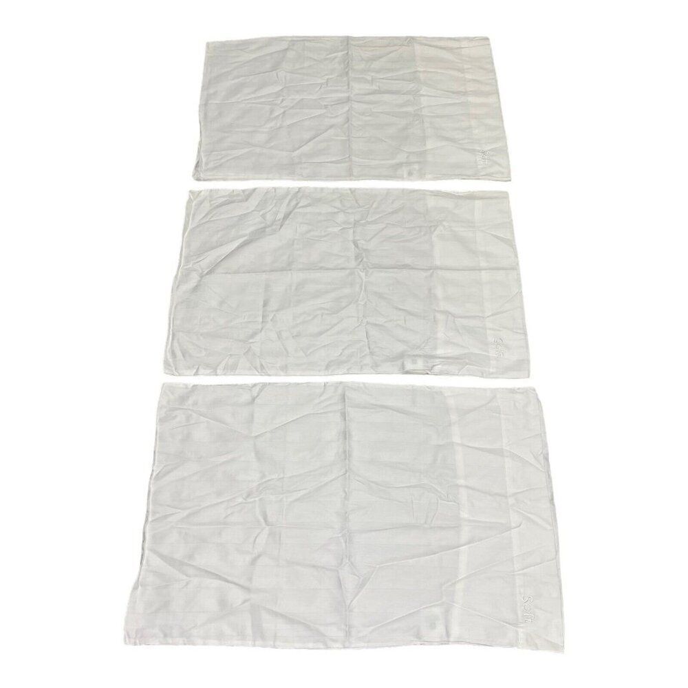 Lot of 3 Holiday Inn Bedding Collection Soft White Striped Pillowcase Quality